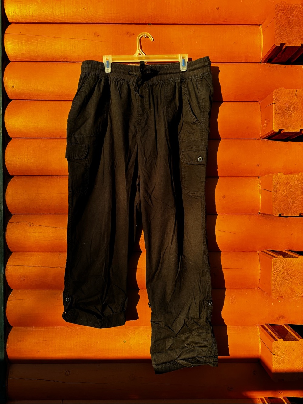 Woman Within Black Cargo Capris with Button Tab Hems - Picture 4 of 4